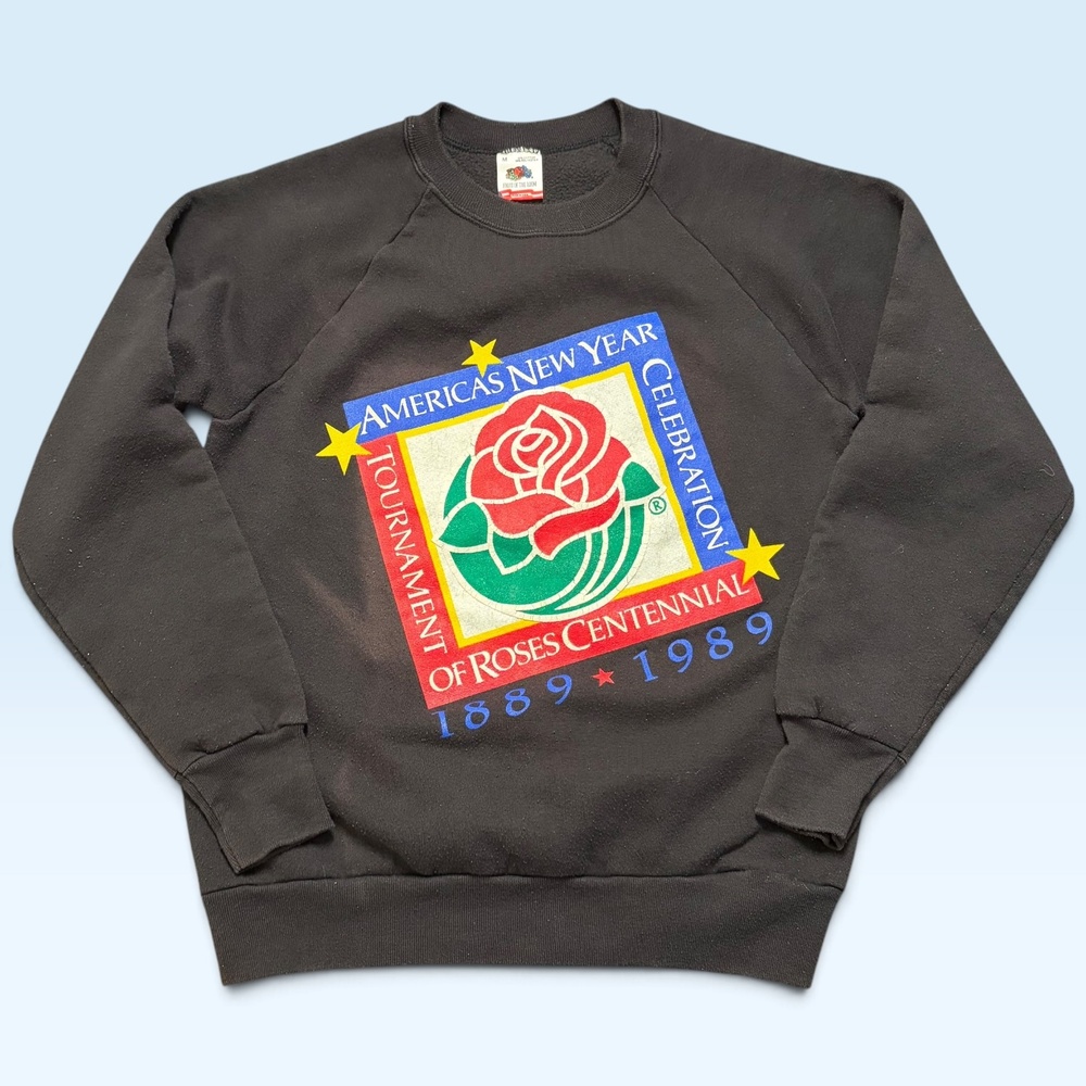 Vintage Fruit Of The Loom Sweatshirt Mens Medium Black Tournament Of Roses 1989